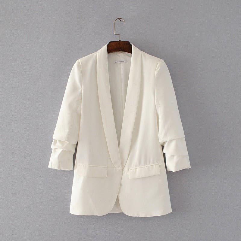 Ruched Sleeve Blazer | Three - Quarter Sleeve Longline Jacket (MS241) - Mariam's Collection