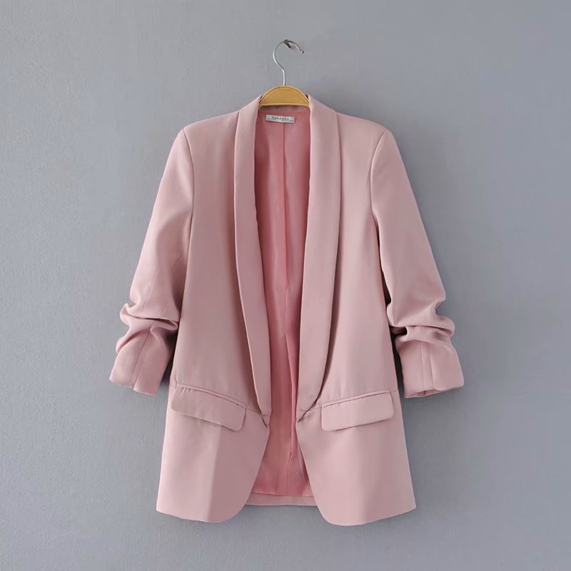 Ruched Sleeve Blazer | Three - Quarter Sleeve Longline Jacket (MS241) - Mariam's Collection