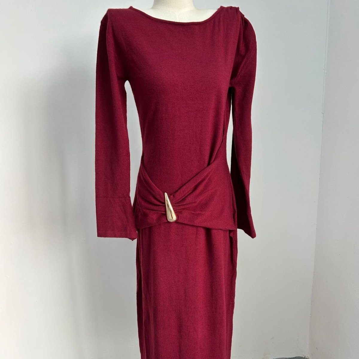 Ruched Waist Gown with Metal Hardware(MS253) - Mariam's Collection