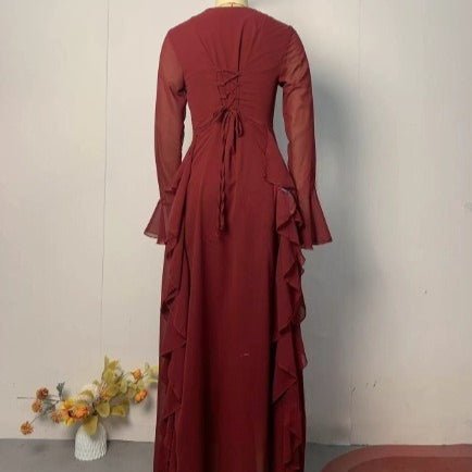 Ruffle Dress with Bell Sleeves(MS295) - Mariam's Collection