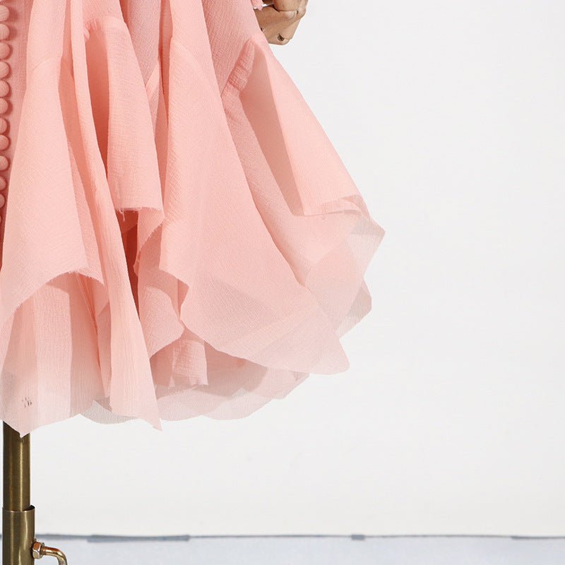 Ruffle Hem Dress with Sheer Sleeves(MS304) - Mariam's Collection