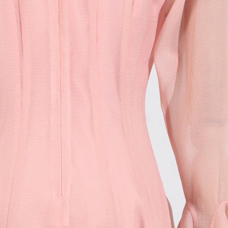 Ruffle Hem Dress with Sheer Sleeves(MS304) - Mariam's Collection