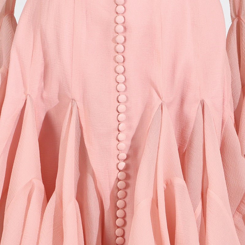 Ruffle Hem Dress with Sheer Sleeves(MS304) - Mariam's Collection