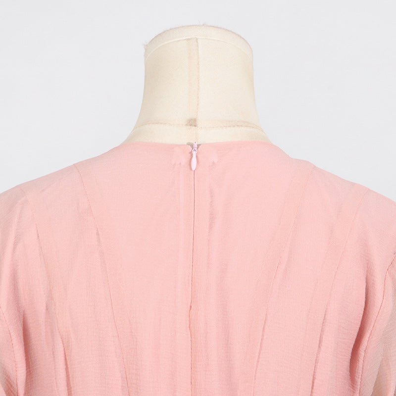 Ruffle Hem Dress with Sheer Sleeves(MS304) - Mariam's Collection