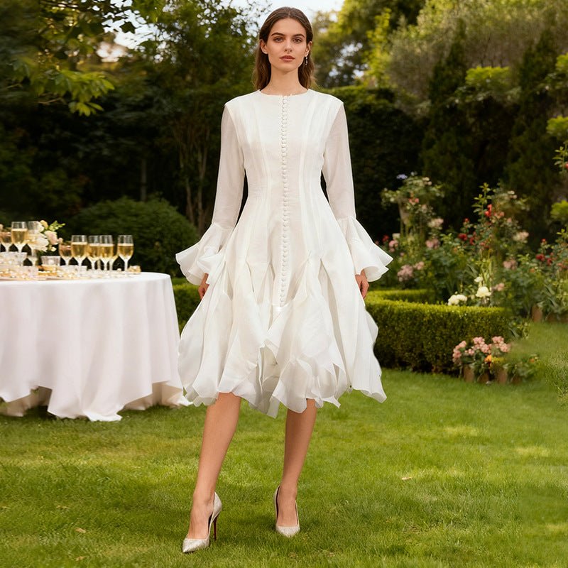 Ruffle Hem Dress with Sheer Sleeves(MS304) - Mariam's Collection