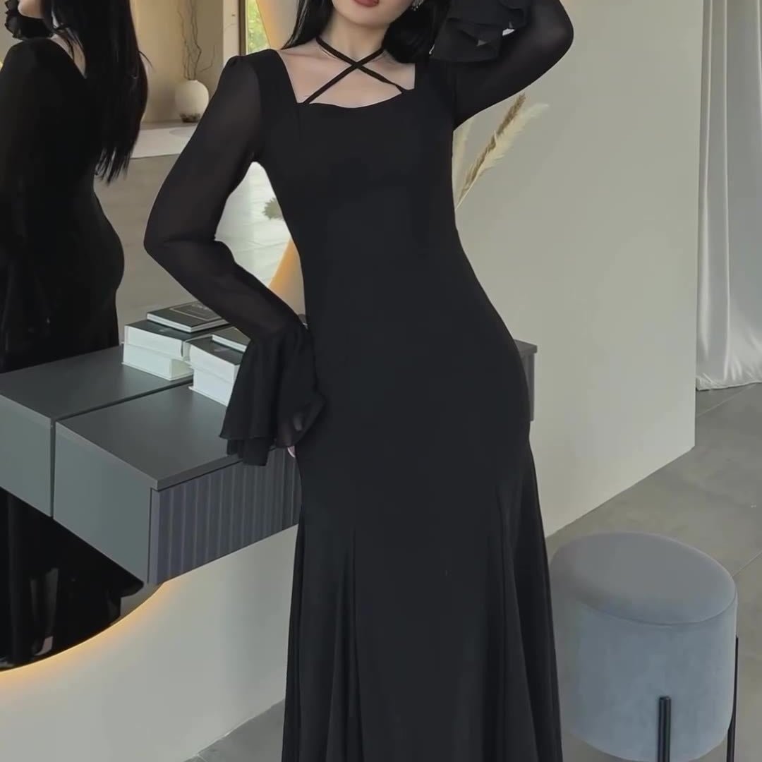 Ruffle Sleeve Dress with Crisscross Neckline(MS335) - Mariam's Collection