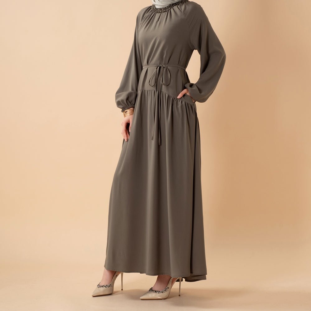 Ruffle Pleated Relaxed Abaya – Casual Pleated Abaya with Waist Tie