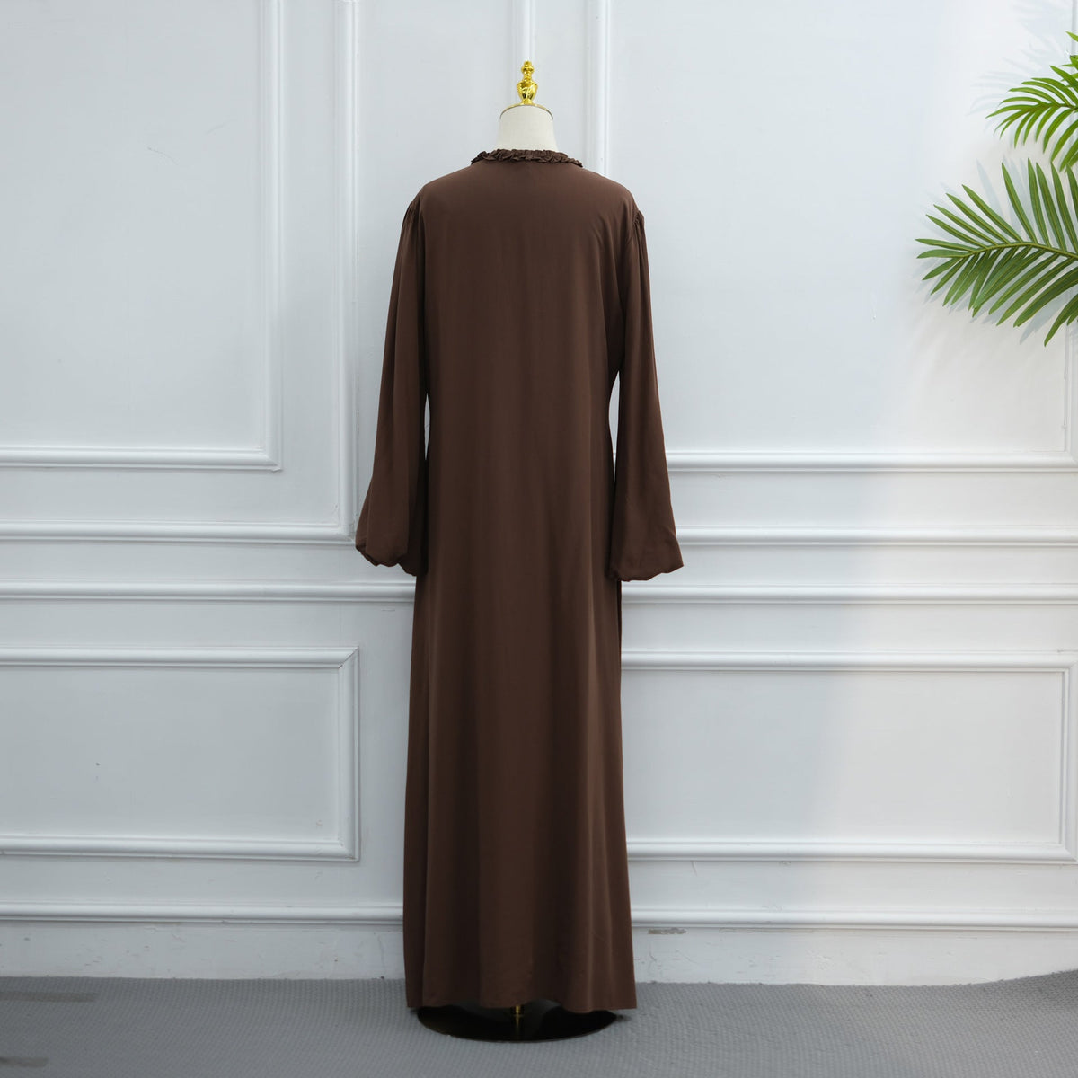 Ruffle-Trim Tie-Front Open Abaya | Lined Balloon-Sleeve Maxi Cardigan(MOA358) - Mariam's Collection