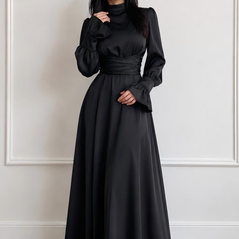 Satin Cross-Wrap Waist Maxi Dress(MS506) - Mariam's Collection