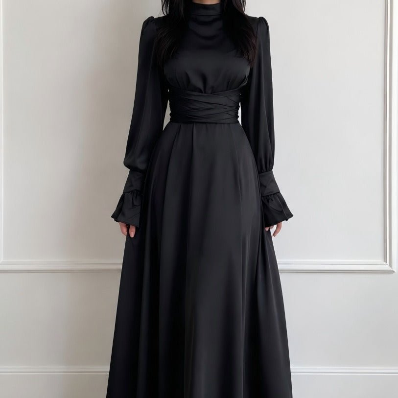Satin Cross-Wrap Waist Maxi Dress(MS506) - Mariam's Collection
