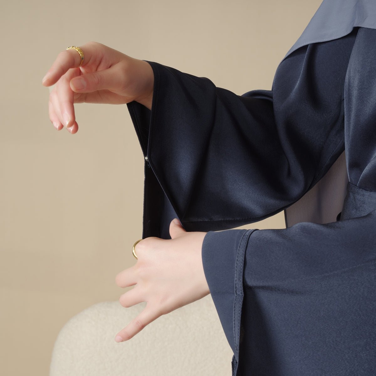 Satin Double Pocket Concealed Button Plain Abaya (MA030) - Mariam's Collection