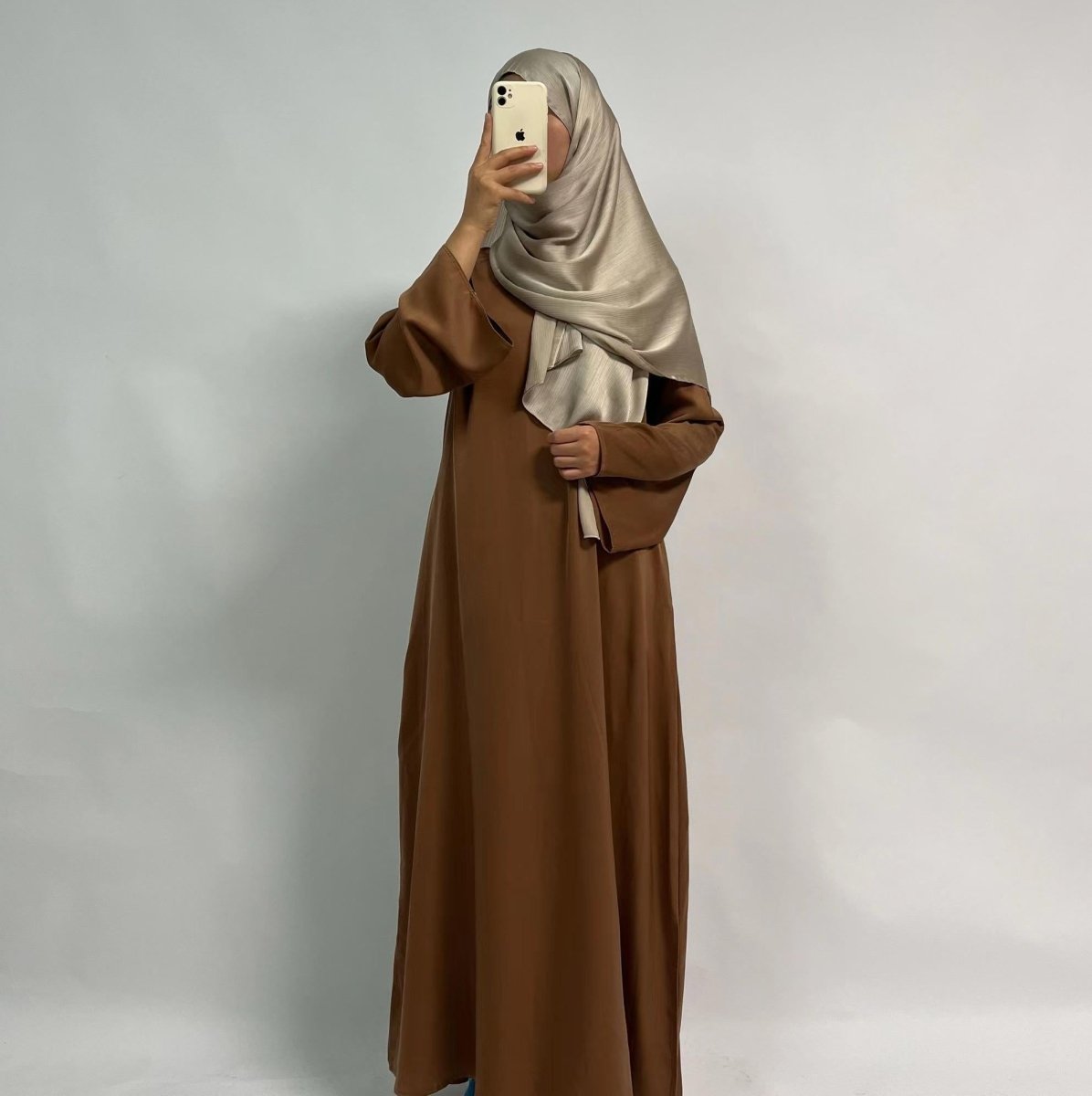 Satin Double Pocket Concealed Button Plain Abaya (MA030) - Mariam's Collection