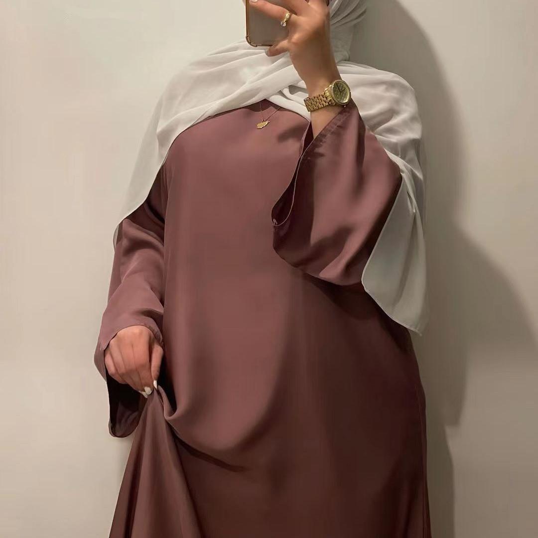 Satin Double Pocket Concealed Button Plain Abaya (MA030) - Mariam's Collection