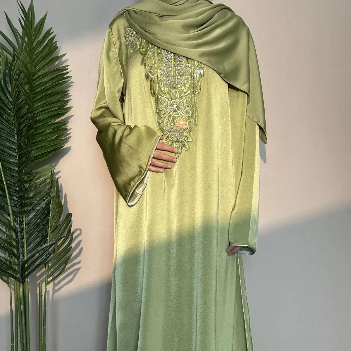 Satin Embroidered Plain Abaya (MA044) - Mariam's Collection