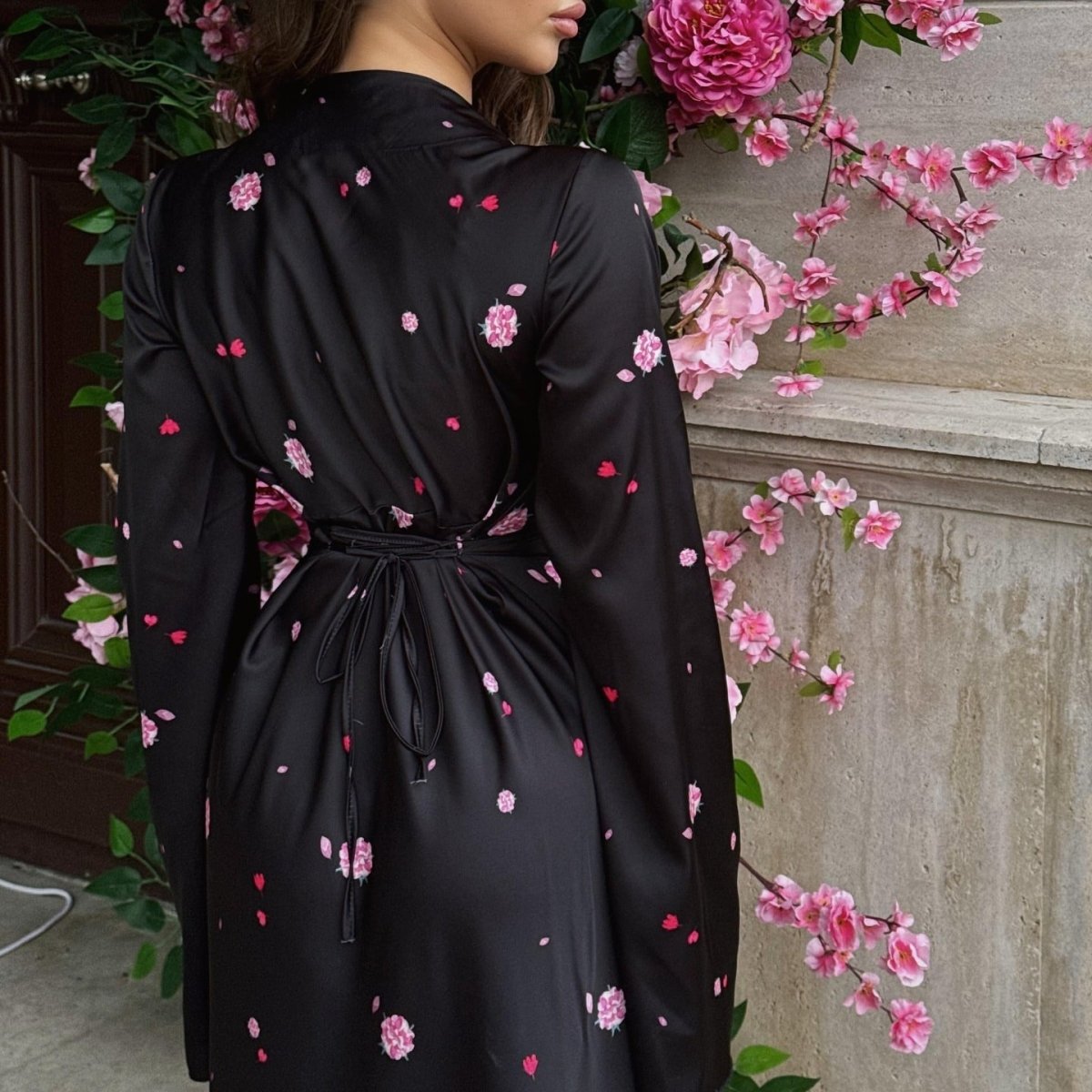 Satin Floral Print Wrap Dress – Floral Maxi Dress MS377