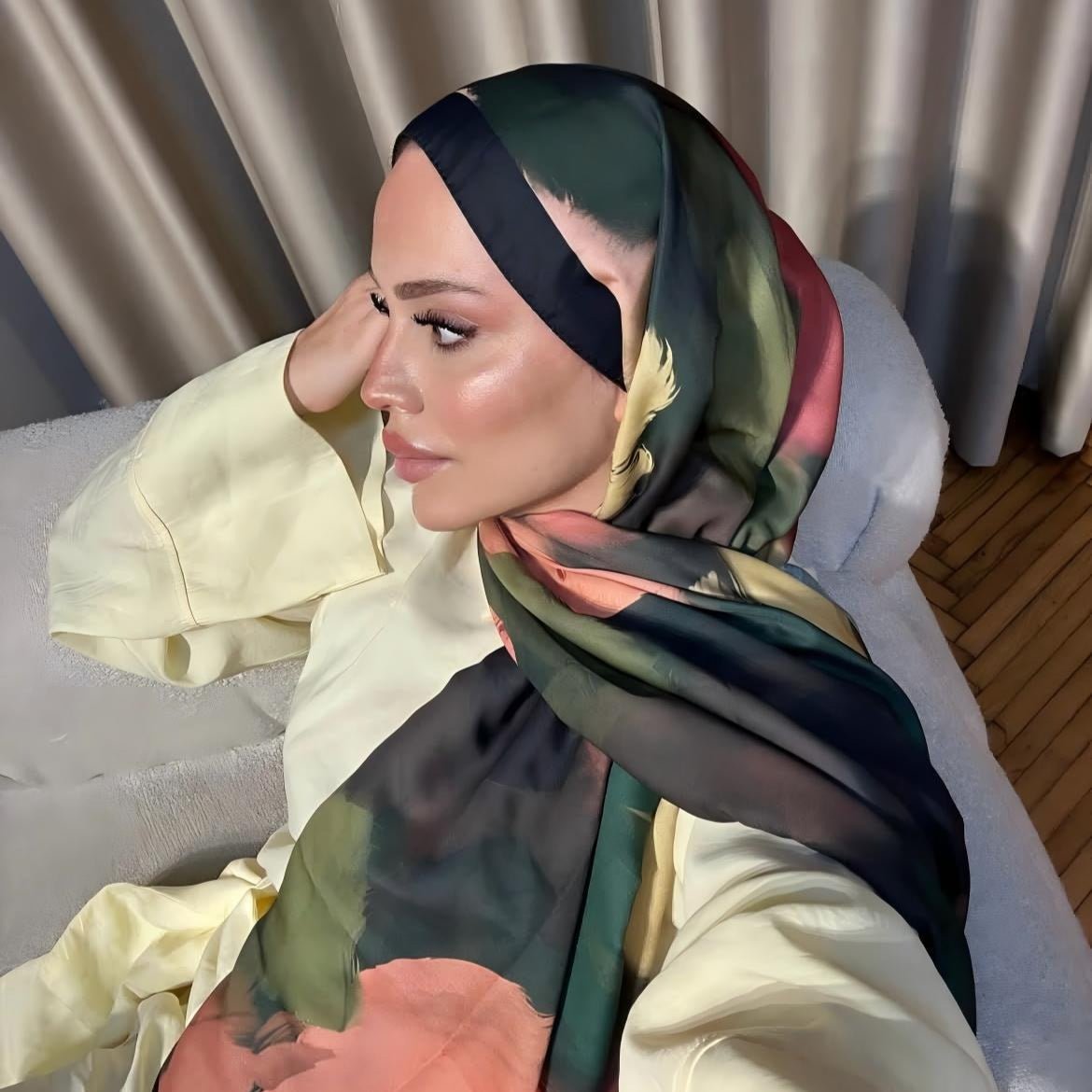 Satin Silk Printed Hijab Scarf(MH217) - Mariam's Collection