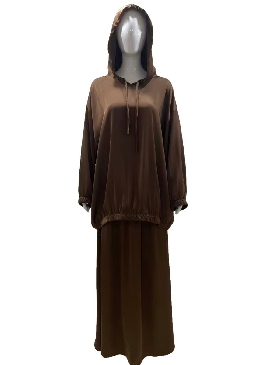 Satin co-ord set styled for prayer wear with relaxed drape