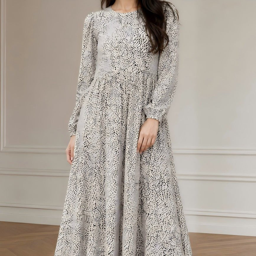 Scattered Spot Print Long Sleeve Maxi Dress(MS493) - Mariam's Collection