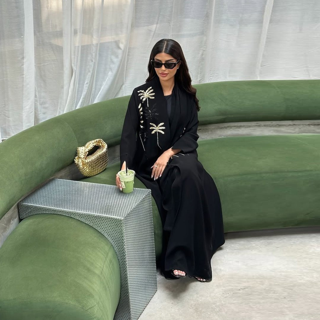 Sequin Palm Tree Embroidered Abaya(MOA252) - Mariam's Collection