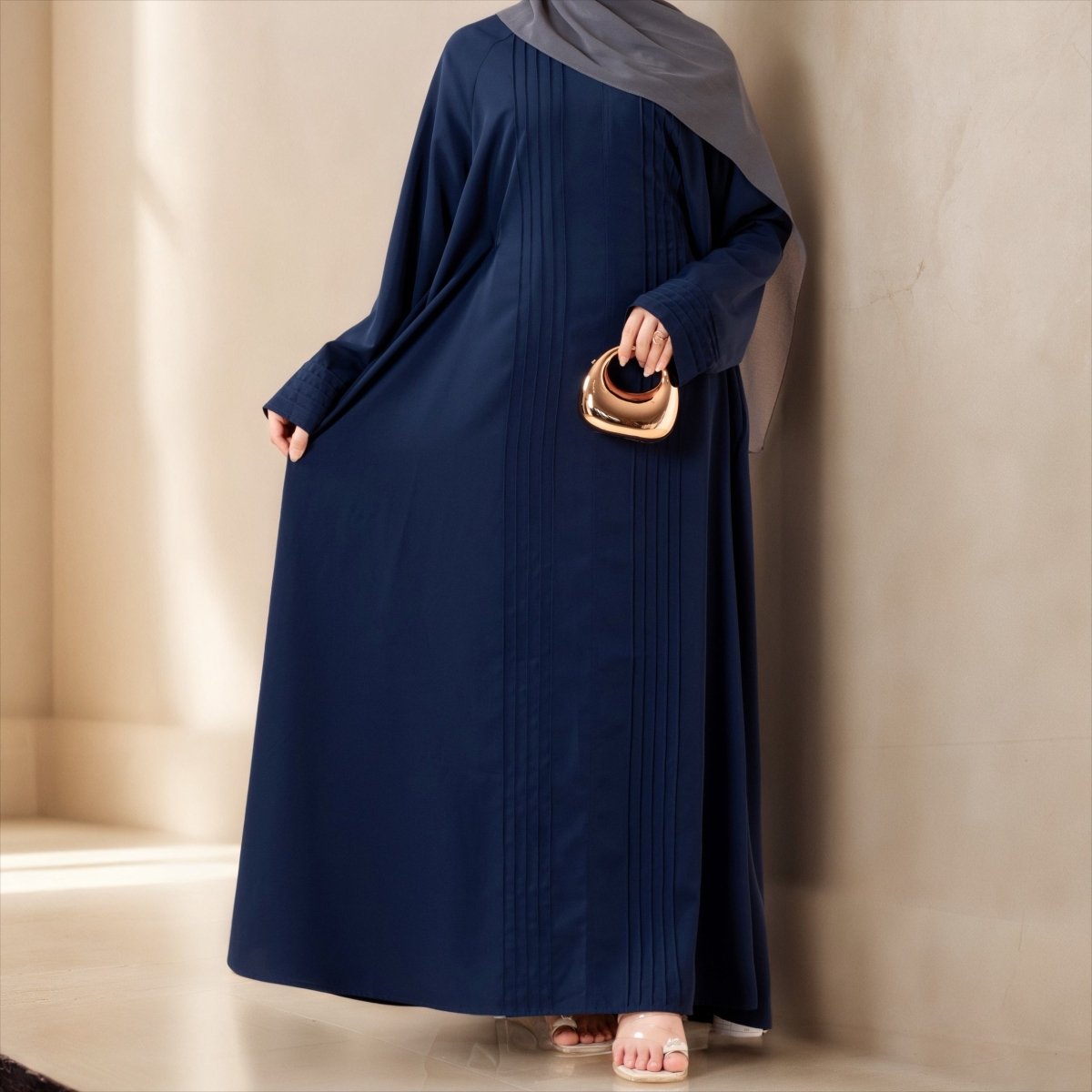 Serene Pleated Georgette Abaya Loose Full - Length Modest Style (MA254) - Mariam's Collection