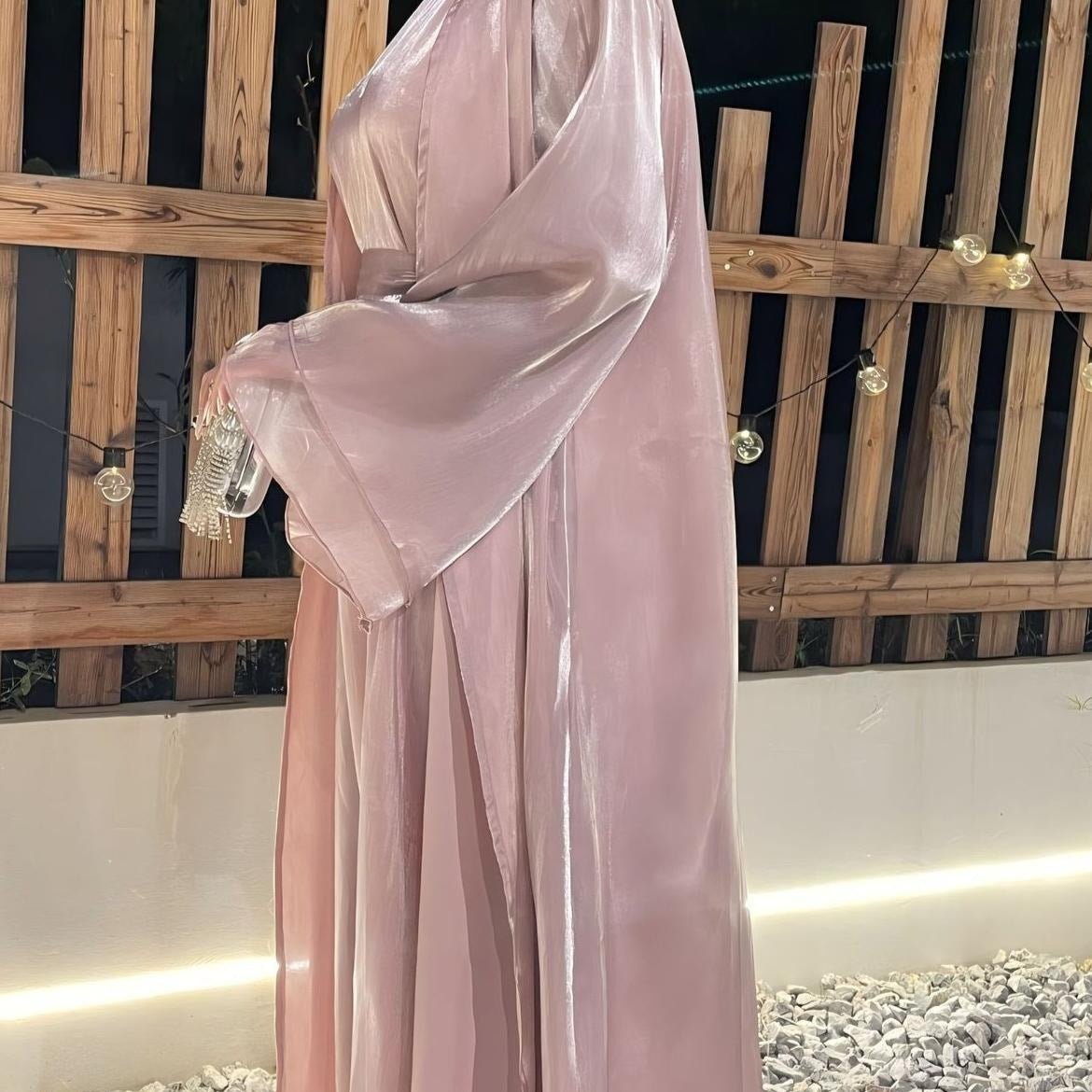 Shimmer Silk Abaya Set | Two - Piece Modest Maxi Dress with Cardigan(MOA259) - Mariam's Collection