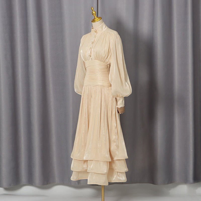 Shimmer Tiered Ruffle Dress with Pearl Buttons(MS322) - Mariam's Collection