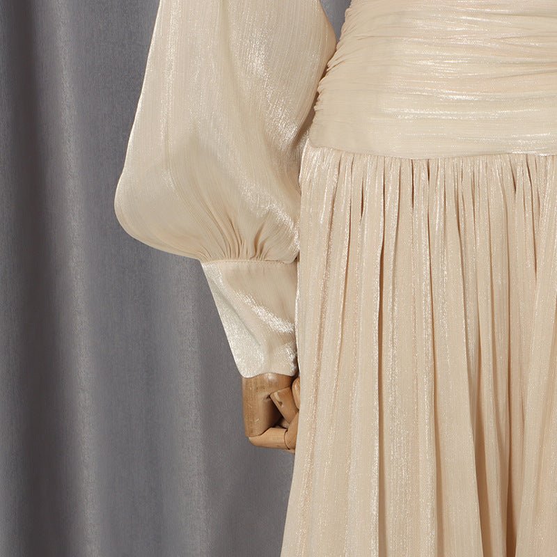 Shimmer Tiered Ruffle Dress with Pearl Buttons(MS322) - Mariam's Collection