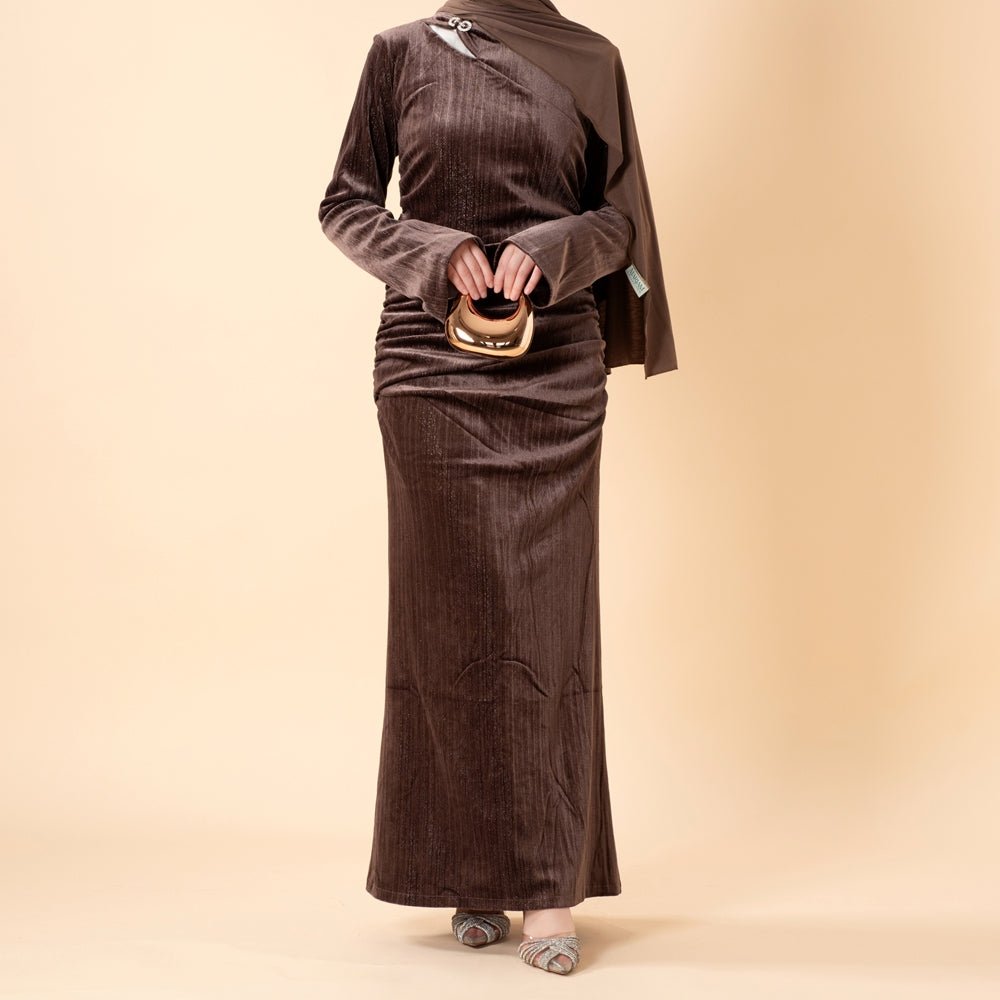 Shimmer Velvet Ruched Mermaid Gown(MA358) - Mariam's Collection