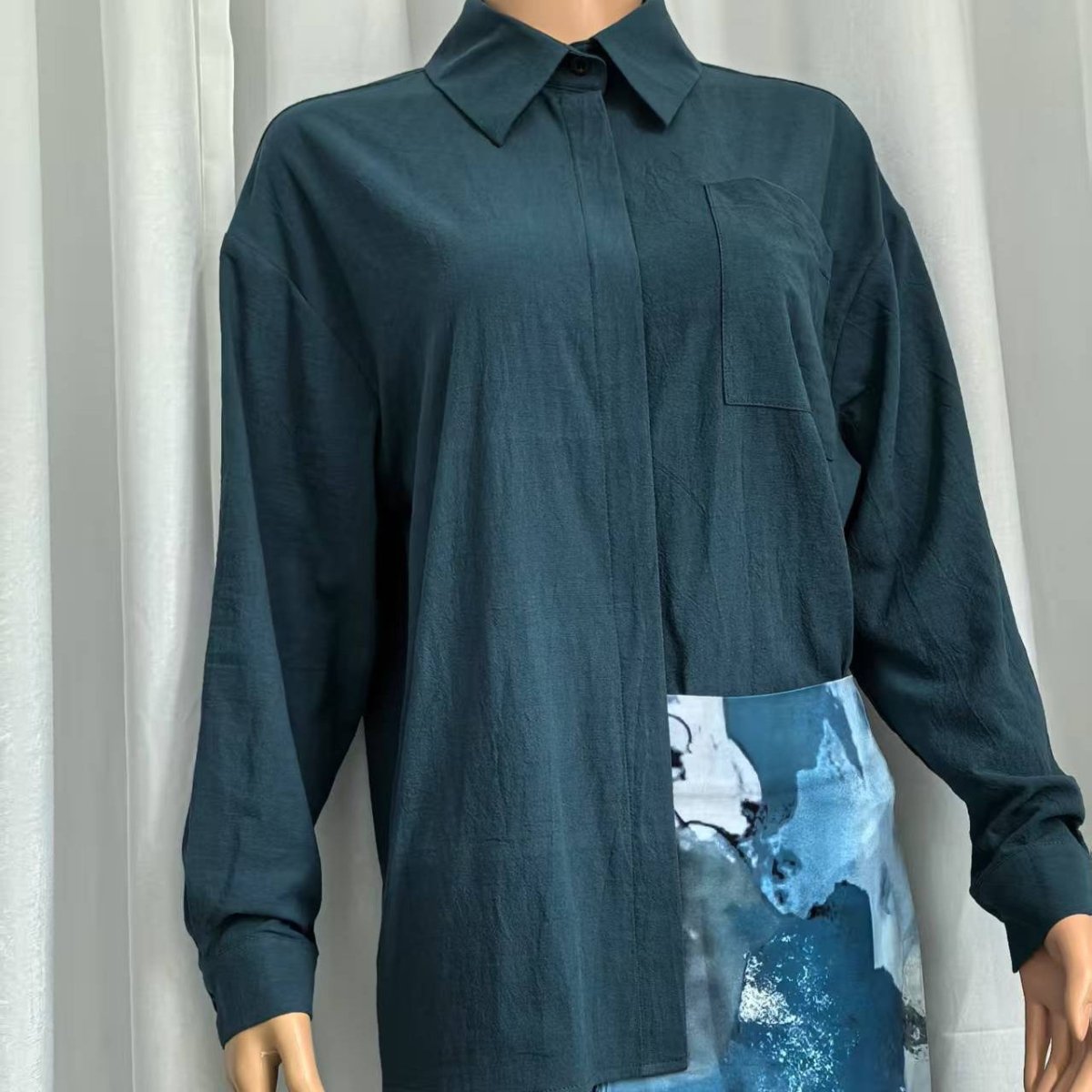 Shirt & Abstract Print Skirt Set | Collared Blouse Two - Piece Outfit(MS260) - Mariam's Collection