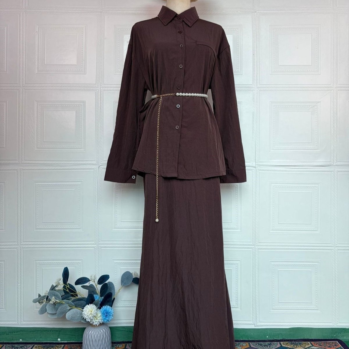 Shirt & Smooth Maxi Skirt Two-Piece Co-ord Set(MS491) - Mariam's Collection