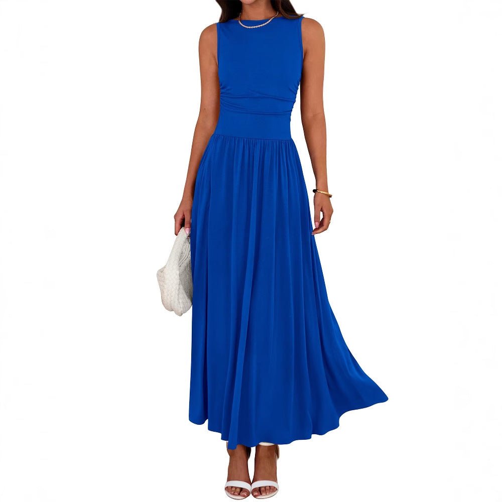 Sleeveless Gathered Waist Maxi Dress with Pockets(MA395) - Mariam's Collection