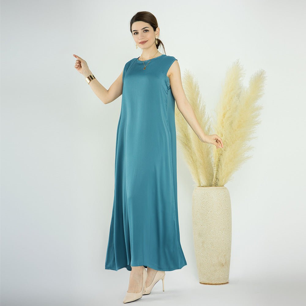 Sleeveless abaya in sage green — relaxed A-line fit for everyday modest wear