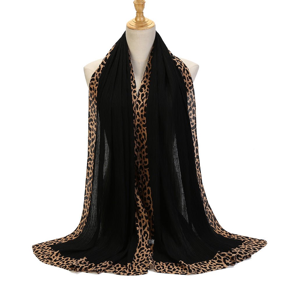 Solid Color Leopard - Print Embellished Crinkle Scarf Hijab (MH181) - Mariam's Collection
