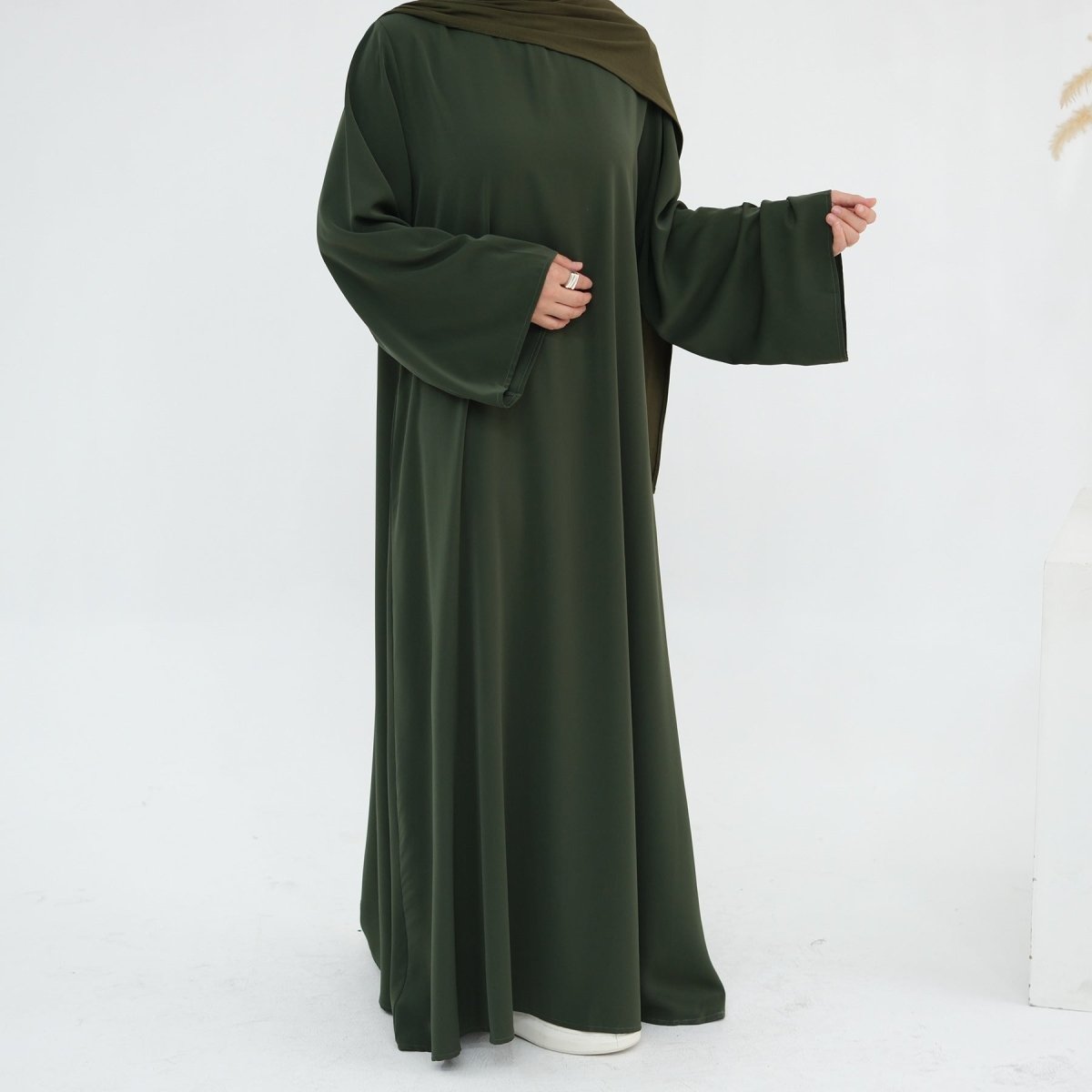 Solid Color Nida Abaya with Belt | A - Line Maxi Dress(MA359) - Mariam's Collection