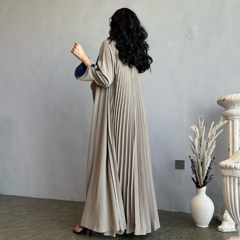Solid Color Pleated Abaya Cardigan | Modest Long Dress with Open Front for Autumn & Winter(MOA218) - Mariam's Collection