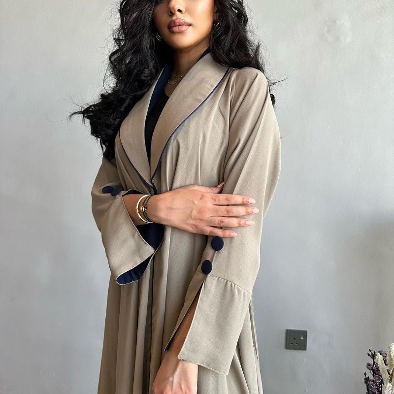 Solid Color Pleated Abaya Cardigan | Modest Long Dress with Open Front for Autumn & Winter(MOA218) - Mariam's Collection