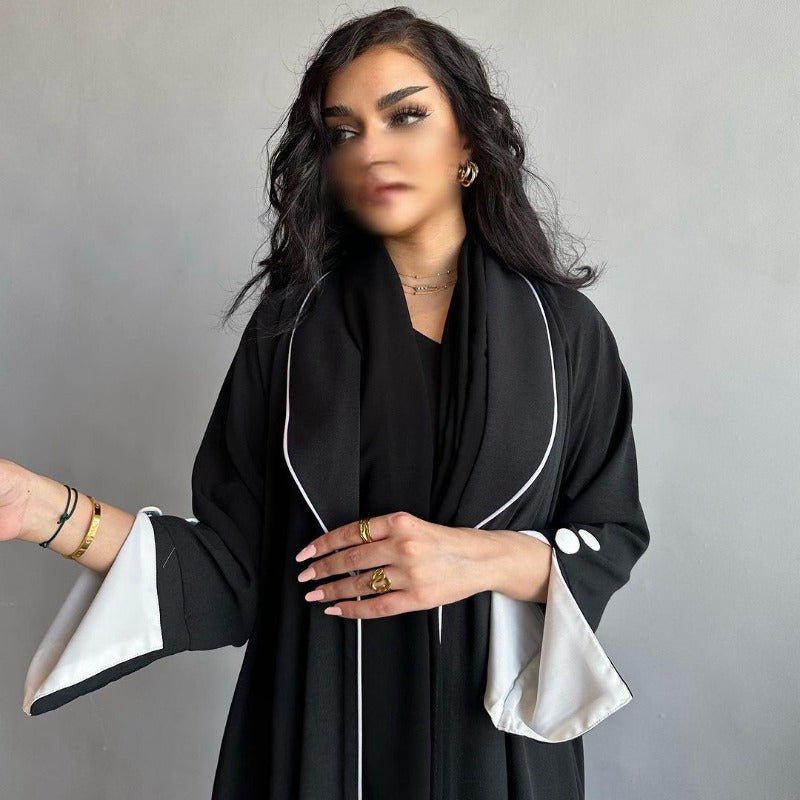 Solid Color Pleated Abaya Cardigan | Modest Long Dress with Open Front for Autumn & Winter(MOA218) - Mariam's Collection