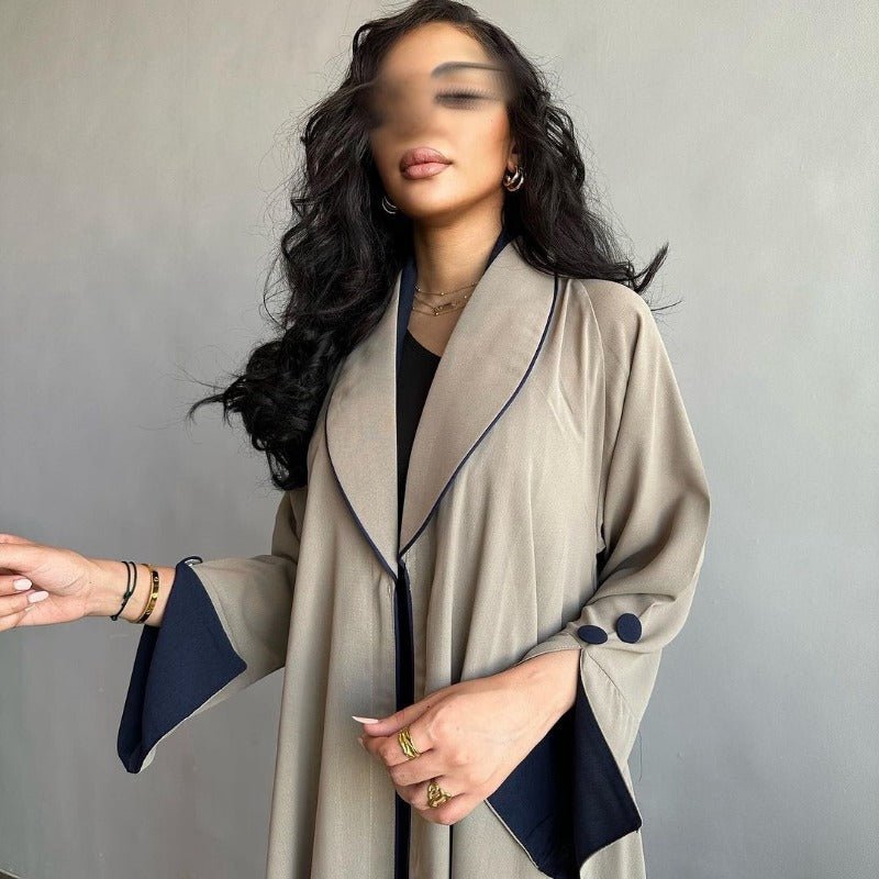 Solid Color Pleated Abaya Cardigan | Modest Long Dress with Open Front for Autumn & Winter(MOA218) - Mariam's Collection