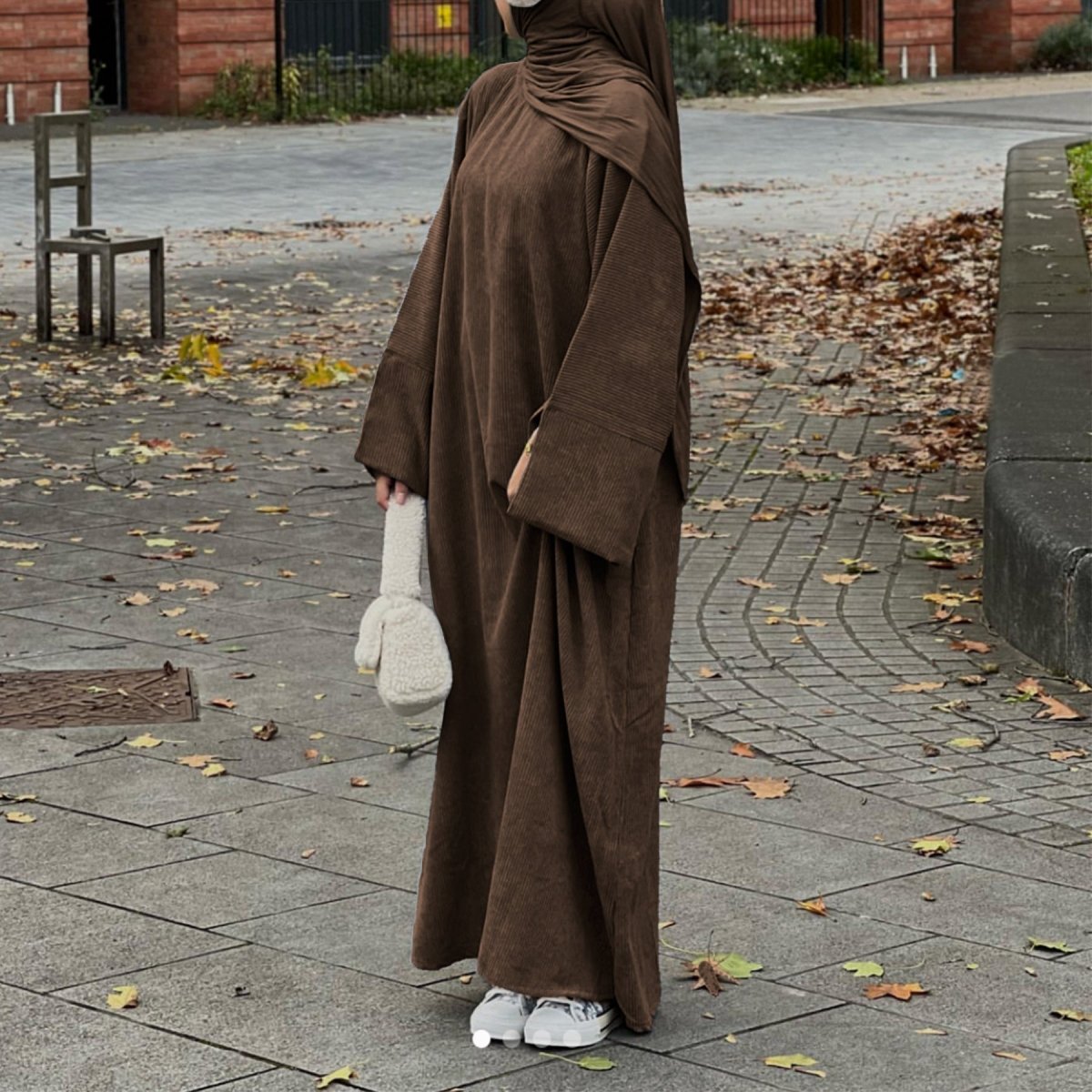 Solid Color Simple Corduroy Abaya (MA129) - Mariam's Collection