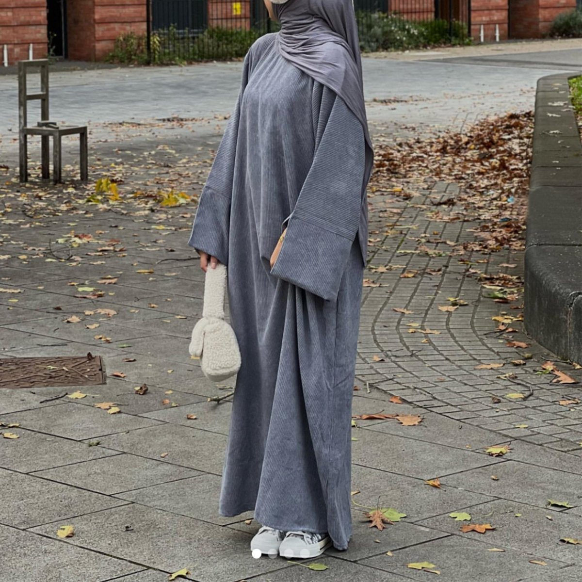 Solid Color Simple Corduroy Abaya (MA129) - Mariam's Collection