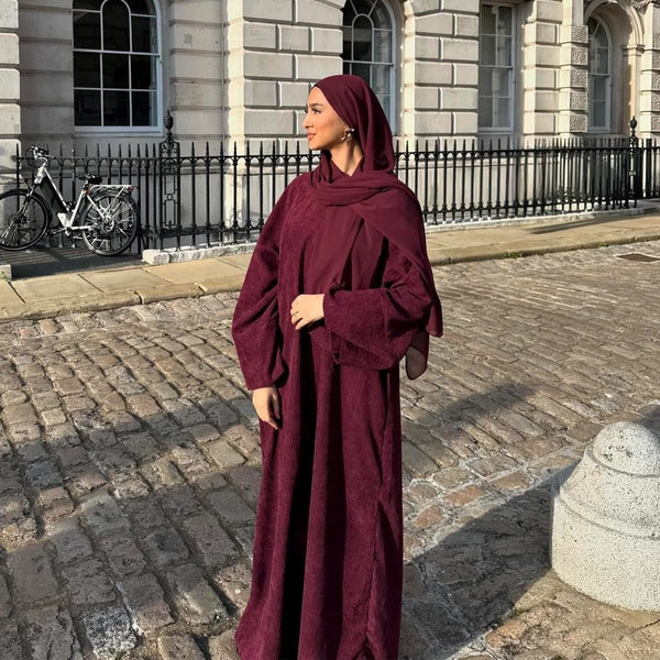 Solid Color Simple Corduroy Abaya (MA129) - Mariam's Collection