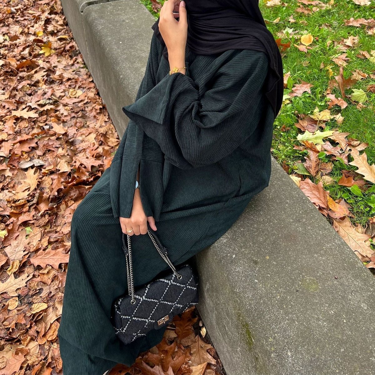 Solid Color Simple Corduroy Abaya (MA129) - Mariam's Collection