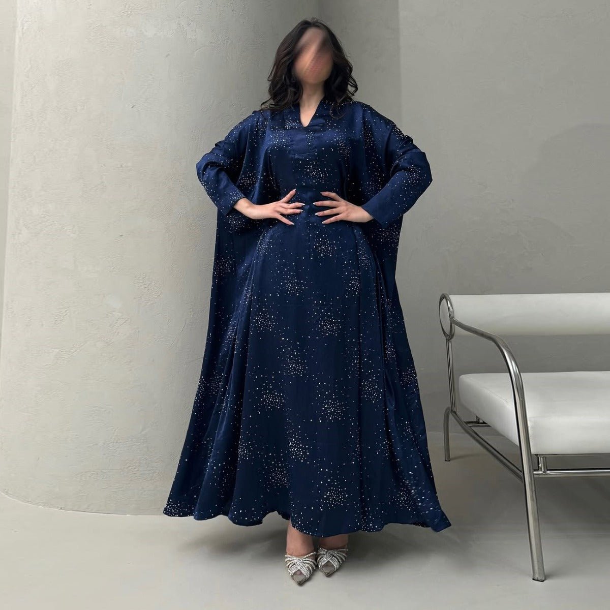 Solid Color Starry Night Diamond Embellished Abaya | Luxurious Sparkly Maxi Dress for Modest Elegance(MA287) - Mariam's Collection