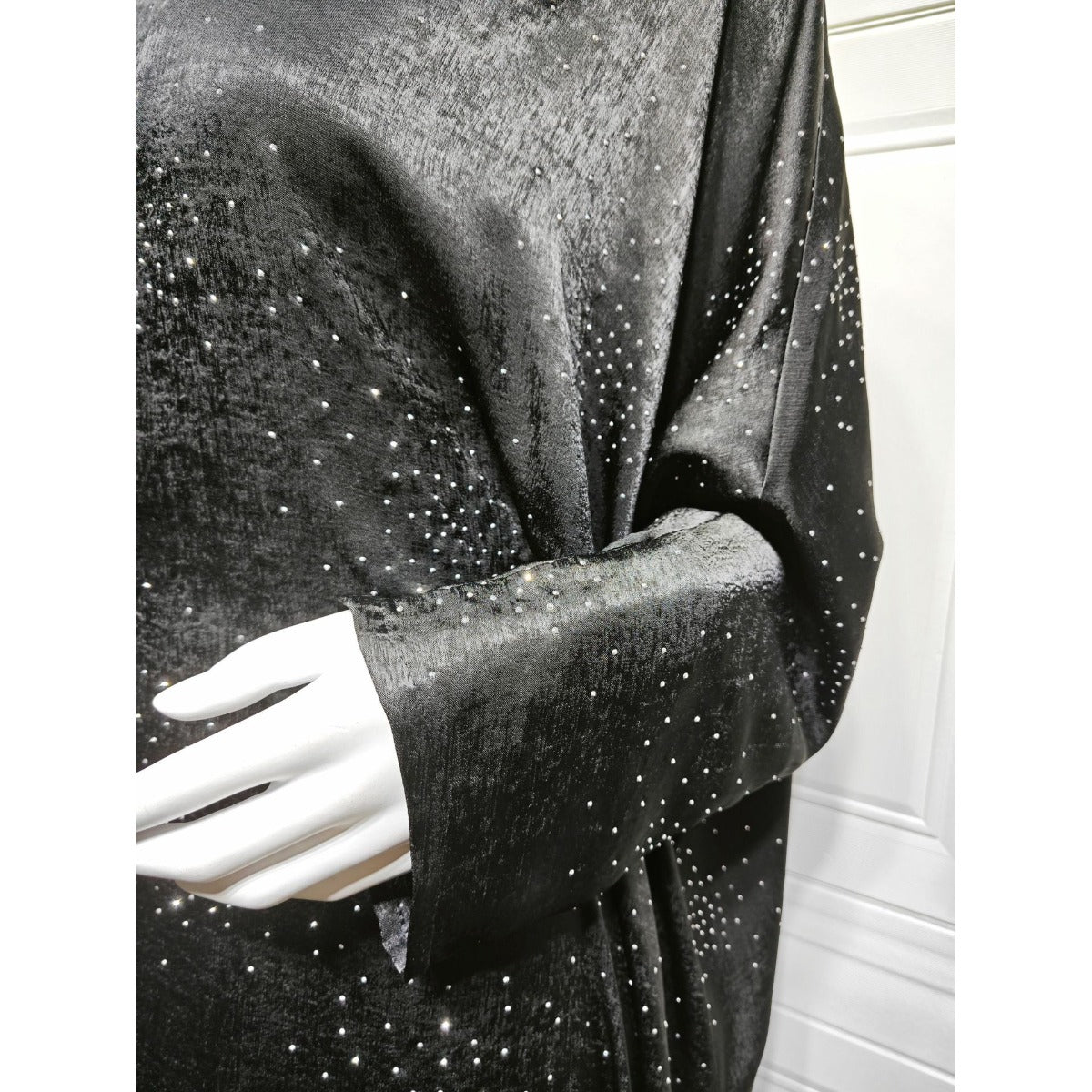 Solid Color Starry Night Diamond Embellished Abaya | Luxurious Sparkly Maxi Dress for Modest Elegance(MA287) - Mariam's Collection
