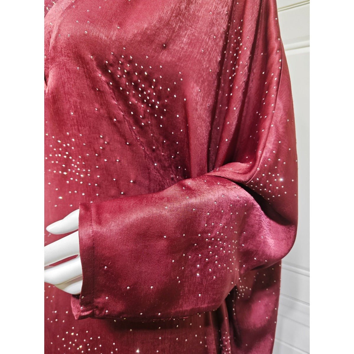 Solid Color Starry Night Diamond Embellished Abaya | Luxurious Sparkly Maxi Dress for Modest Elegance(MA287) - Mariam's Collection