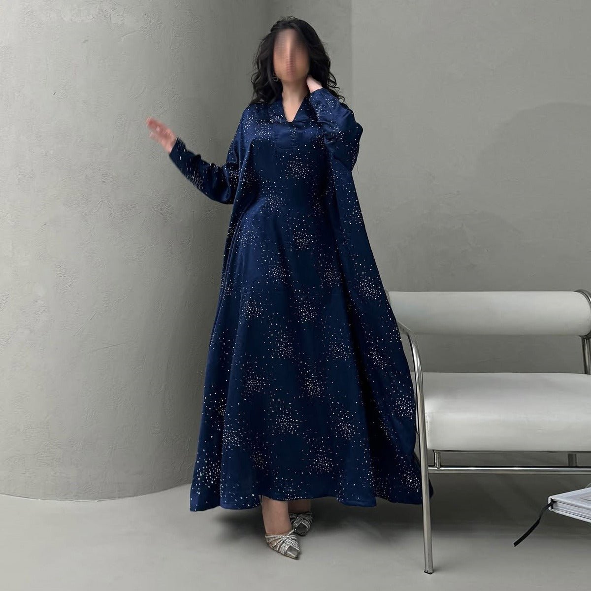 Solid Color Starry Night Diamond Embellished Abaya | Luxurious Sparkly Maxi Dress for Modest Elegance(MA287) - Mariam's Collection