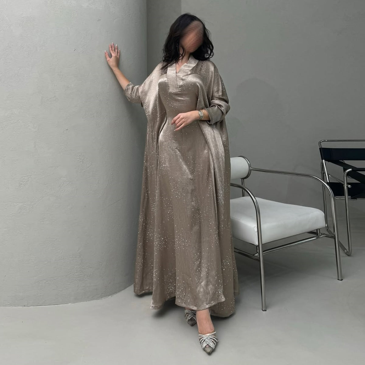 Solid Color Starry Night Diamond Embellished Abaya | Luxurious Sparkly Maxi Dress for Modest Elegance(MA287) - Mariam's Collection