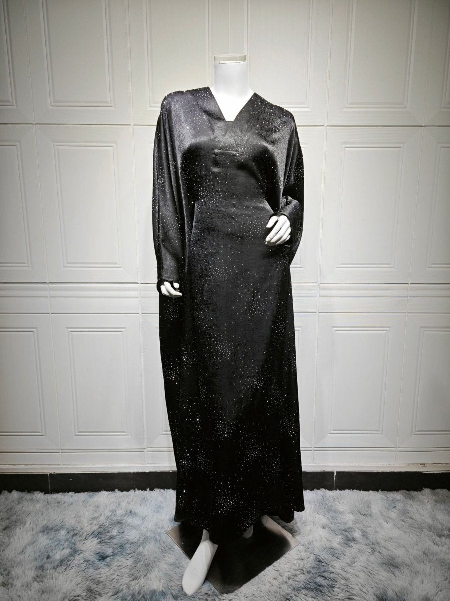 Solid Color Starry Night Diamond Embellished Abaya | Luxurious Sparkly Maxi Dress for Modest Elegance(MA287) - Mariam's Collection
