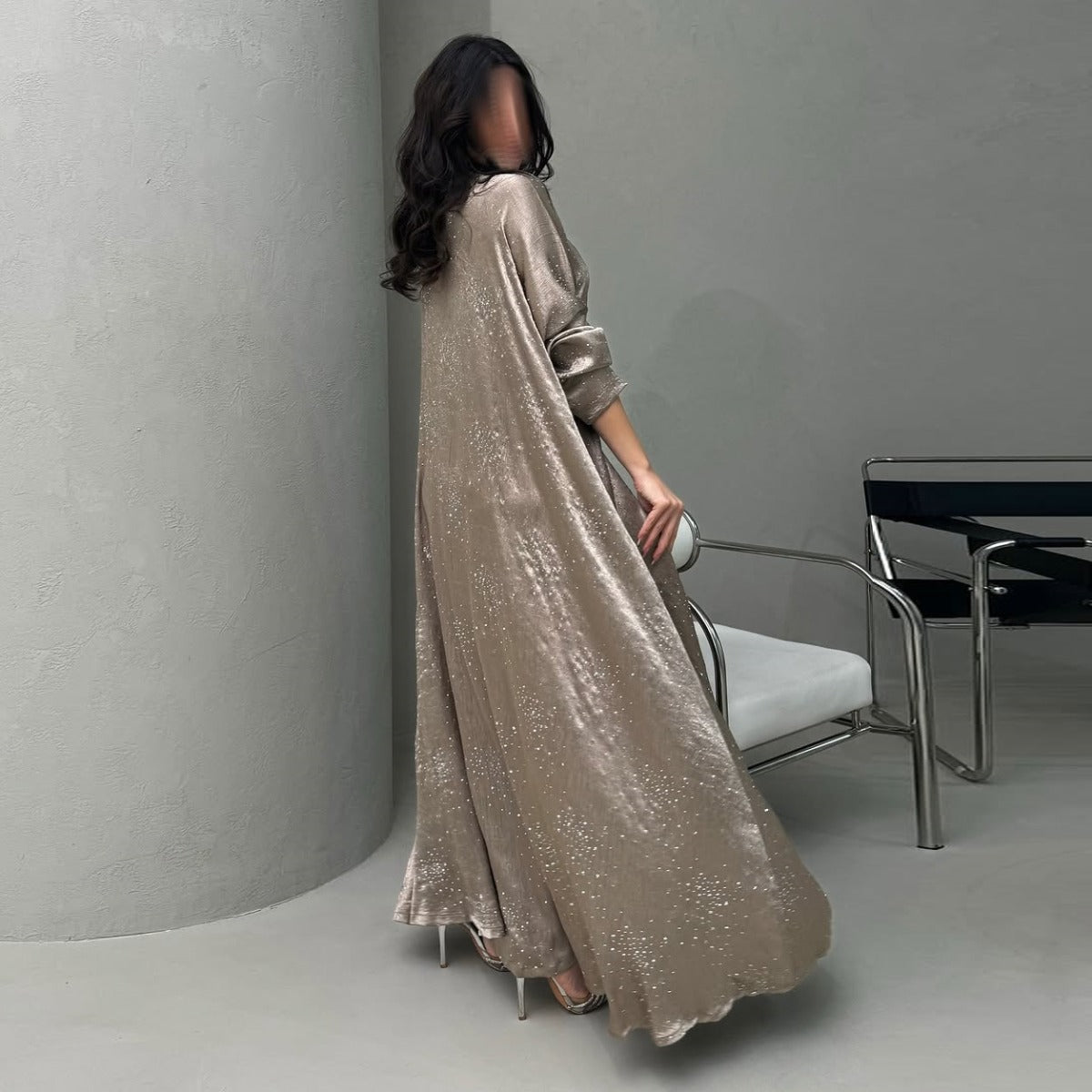 Solid Color Starry Night Diamond Embellished Abaya | Luxurious Sparkly Maxi Dress for Modest Elegance(MA287) - Mariam's Collection