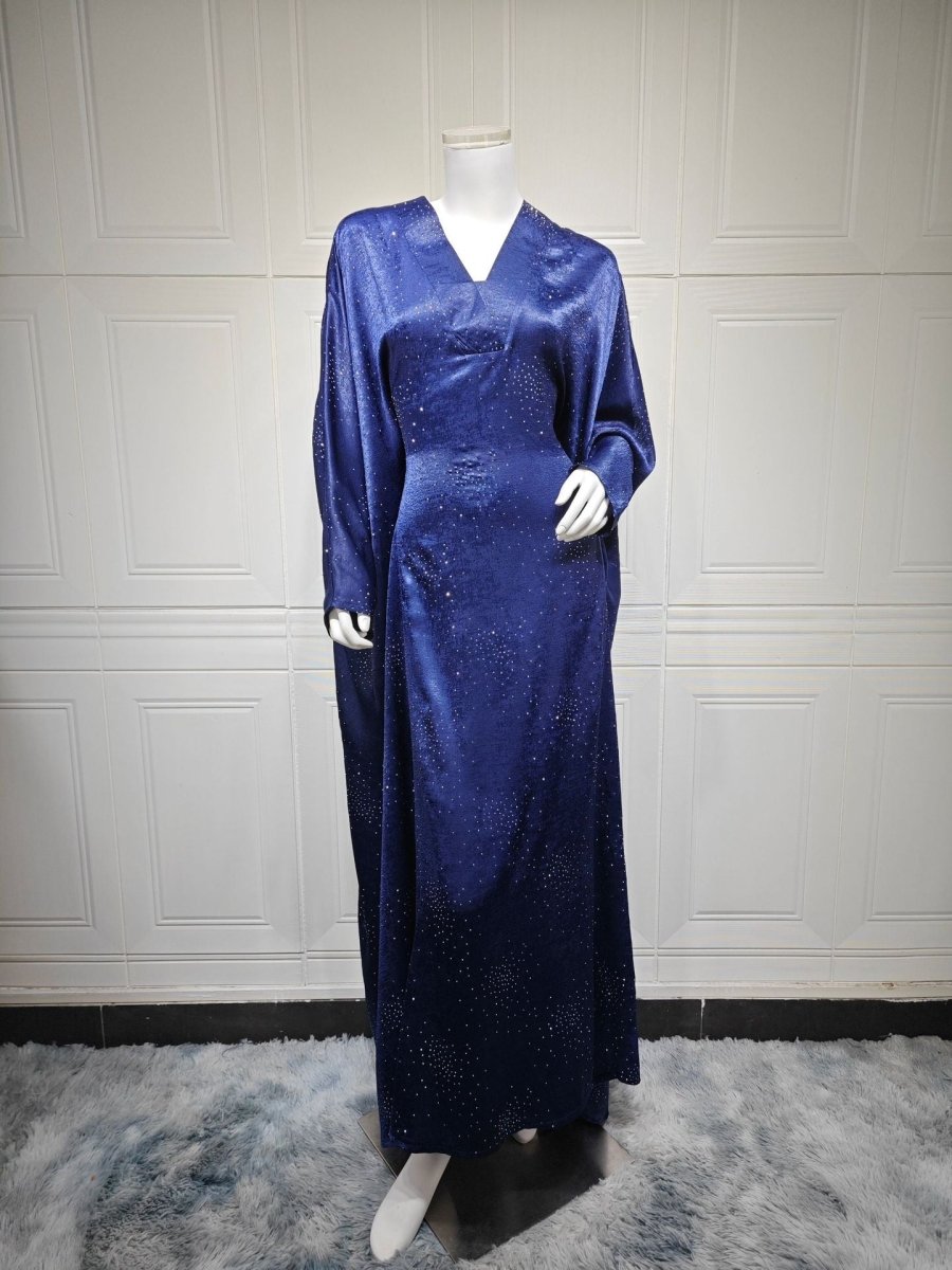 Solid Color Starry Night Diamond Embellished Abaya | Luxurious Sparkly Maxi Dress for Modest Elegance(MA287) - Mariam's Collection